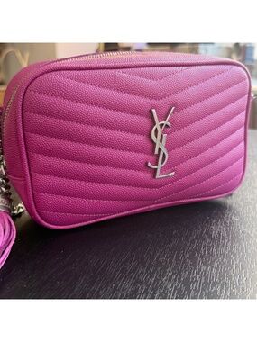 Saint Laurent Mini Lou Camera Bag Electric Fuchsia Pink Matelassé YSL Crossbody